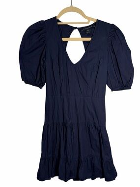 French Connection Navy Puff-Sleeve Tiered Mini Dress